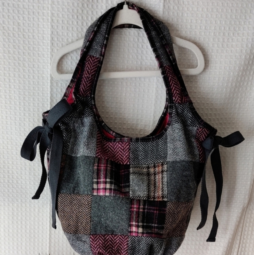 American Eagle Outfitters Gray, Magenta and Brown Flannel plaid Handbag - Picture 2 of 11